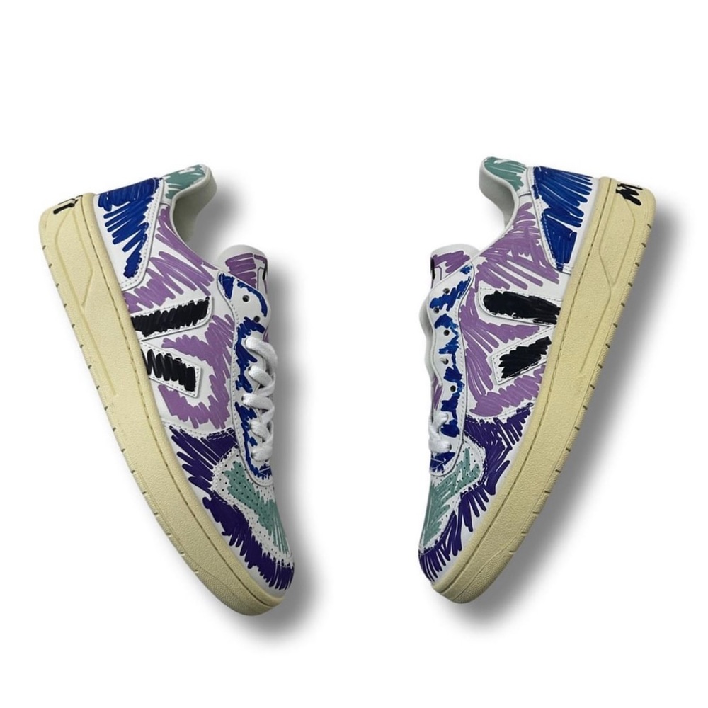 MARNI x VEJA " Graffiti " Printed Low-Top 100% Calf Leather Sneakers
